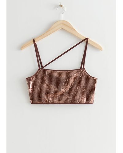 & Other Stories Asymmetric Sequin Crop Top - Natural