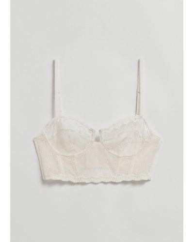 & Other Stories Embroidered Bustier Bra - White