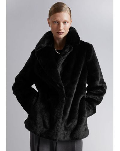 & Other Stories Faux Fur Single-breasted Coat - Black