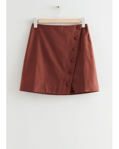 & Other Stories Buttoned Wrap Mini Skirt - Natural