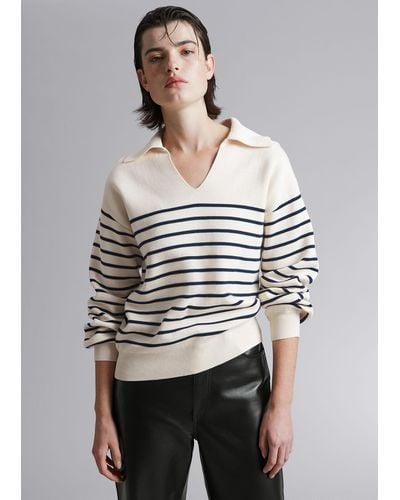 & Other Stories Relaxed Collared Sweater - White