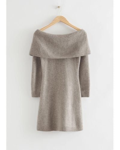 & Other Stories Off-shoulder Wool Mini Dress - Gray