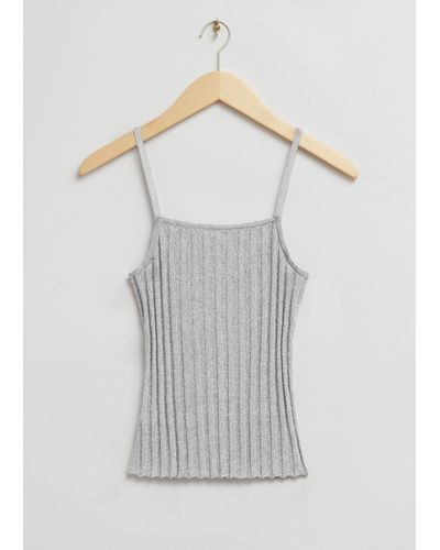 & Other Stories Fitted Metallic Ribbed Tank Top - Gray