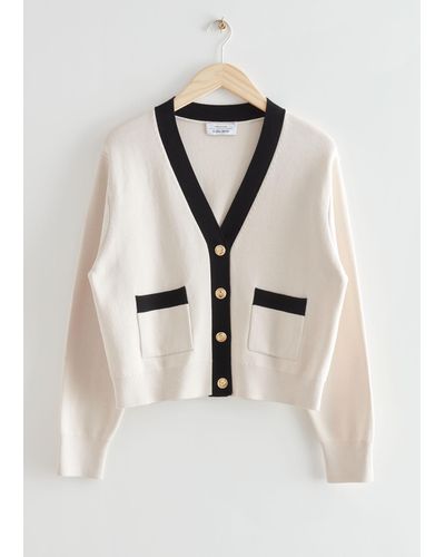 & Other Stories Cropped Gold Button Cardigan - White