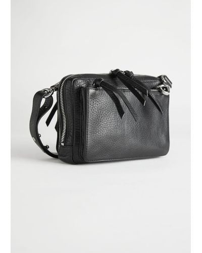& Other Stories Grained Leather Crossbody Bag - Black