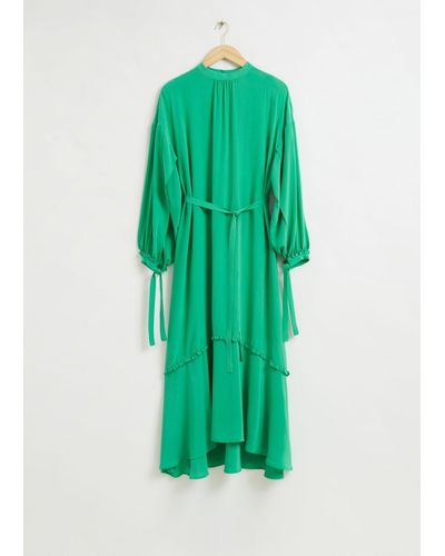 & Other Stories Fluid-fit Wide Sleeve Silk Dress - Green