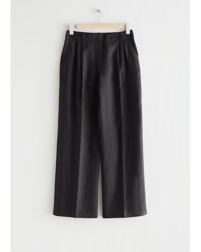& Other Stories Low Waist Linen Trousers - Black