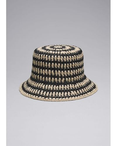 & Other Stories Crochet Straw Hat - Black