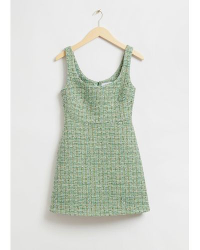 & Other Stories Tweed A-line Mini Dress - Green