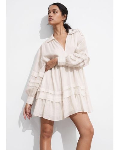 & Other Stories Relaxed Collared Mini Dress - Natural