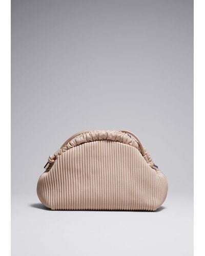 & Other Stories Pleated Leather Clutch Bag - Natural