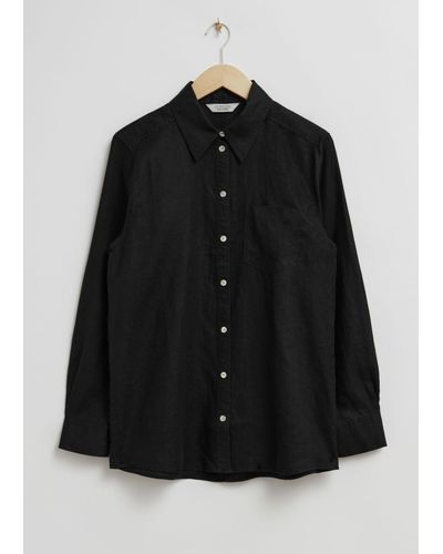 & Other Stories Patch-pocket Linen Shirt - Black