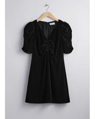& Other Stories Ruched Velvet Mini Dress - Black
