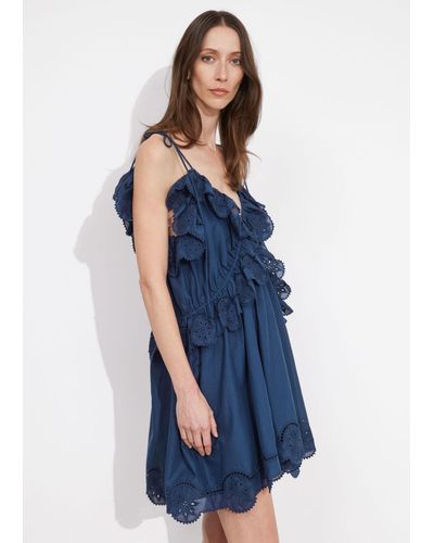 & Other Stories Embroidered Strappy Mini Dress - Blue