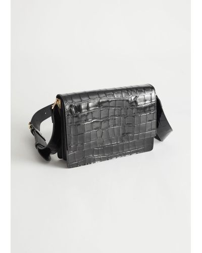 & Other Stories Patent Leather Croc Embossed Bag - Black