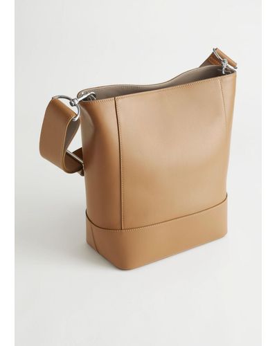 & Other Stories Topstitched Leather Tote Bag - Natural