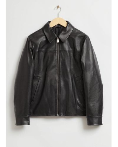 & Other Stories Regular Fit Leather Jacket - Black