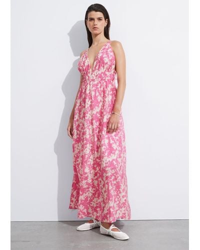 & Other Stories Tie-detailed V-cut Dress - Pink