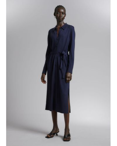 & Other Stories Knitted Polo Dress - Blue