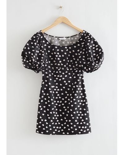 & Other Stories Fitted Puff Sleeve Mini Dress - Black