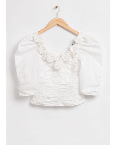 & Other Stories Rose Adorned Balloon Sleeve Blouse - White