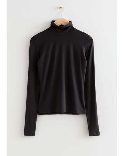 & Other Stories Fitted Turtleneck Top - Black