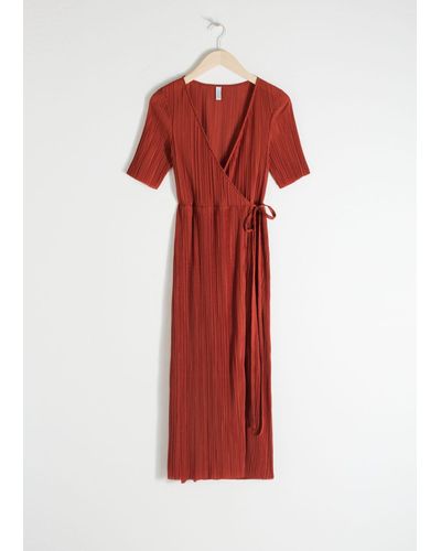 & Other Stories Plissé Pleated Wrap Dress - Red