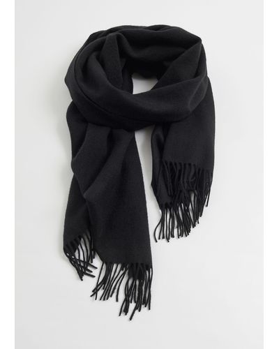 & Other Stories Wool Fringed Blanket Scarf - Black