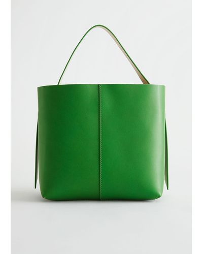 & Other Stories Double Strap Leather Bucket Bag - Green