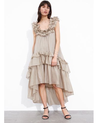 & Other Stories Tiered Ruffle Midi Dress - Natural