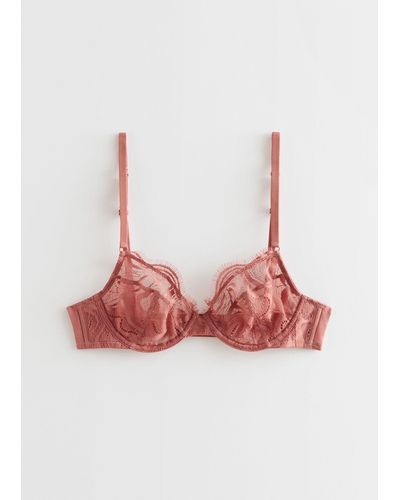 & Other Stories Sheer Lace Underwire Bra - Red