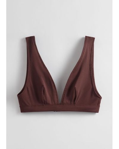 & Other Stories Ribbed Triangle Bikini Top - Brown