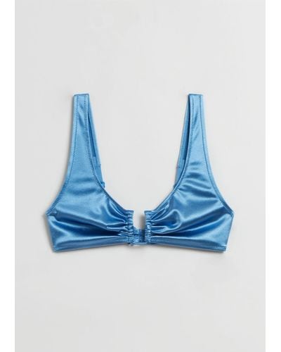 & Other Stories Shiny Ruched Bikini Top - Blue