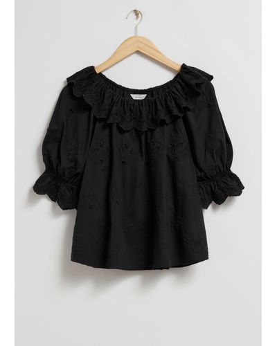 & Other Stories Embroidered Blouse - Black