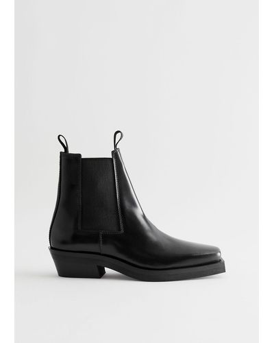 & Other Stories Leather Chelsea Western Boots - Black