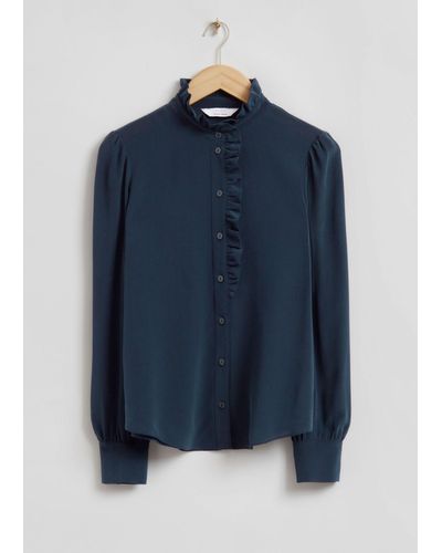 & Other Stories Ruffled Mulberry Silk Blouse - Blue
