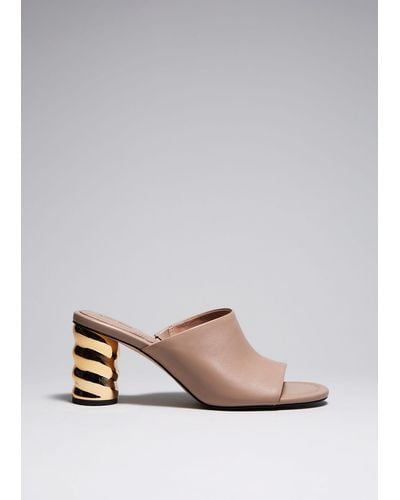 & Other Stories Sculptural Heel Leather Mules - Natural