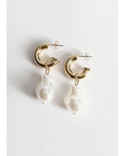 & Other Stories Pearl Pendant Mini Hoop Earrings - White