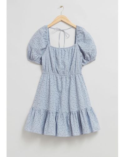 & Other Stories Voluminous Broderie Anglaise Mini Dress - Blue