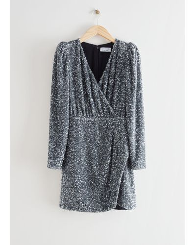 & Other Stories Sequin Wrap Mini Dress - Gray