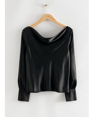 & Other Stories Draped Long Sleeved Blouse - Black
