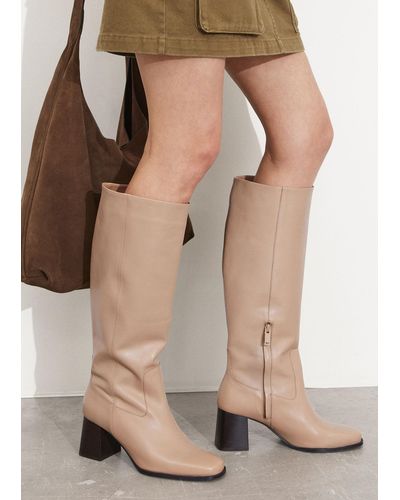& Other Stories Leather Knee Boots - White