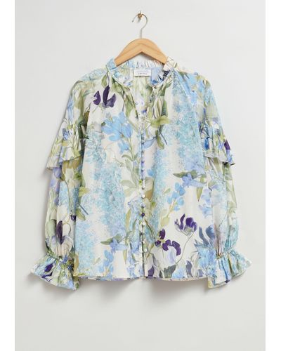 & Other Stories Relaxed Frill Detail Blouse - Blue