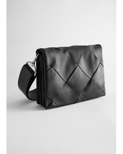 & Other Stories Leather Diamond Braided Crossbody Bag - Black