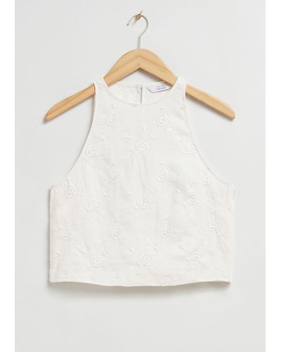 & Other Stories Linen Round Neck Cropped Top - Natural