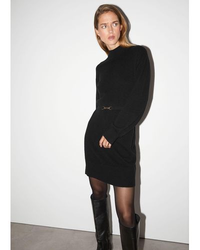 & Other Stories Belted Cashmere Mini Dress - Black