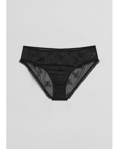 & Other Stories Sheer Embroidered Butterfly Briefs - Black