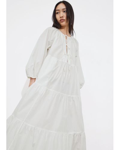 & Other Stories Tiered Tie-detail Midi Dress - White