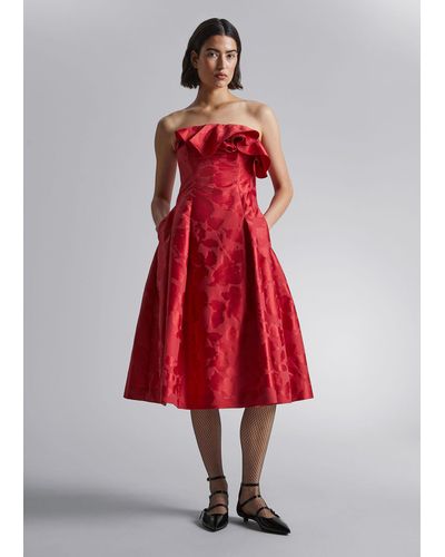 & Other Stories Sleeveless Ruffled Midi Dress - Red