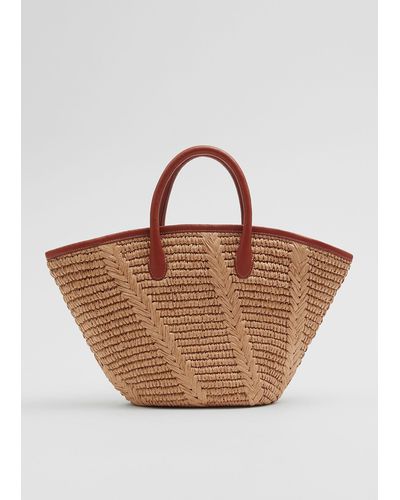 & Other Stories Leather-trimmed Straw Tote - Brown